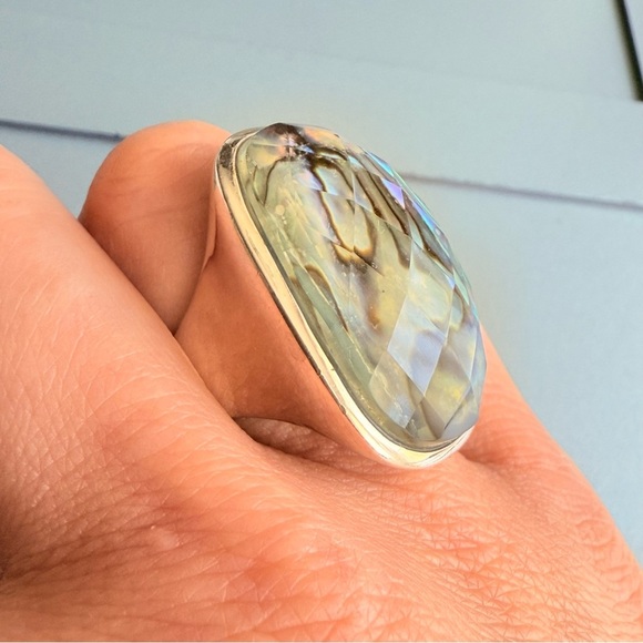 Abalone Shell Triplet Faceted Large Sterling Silver Cocktail Ring - Picture 4 of 11